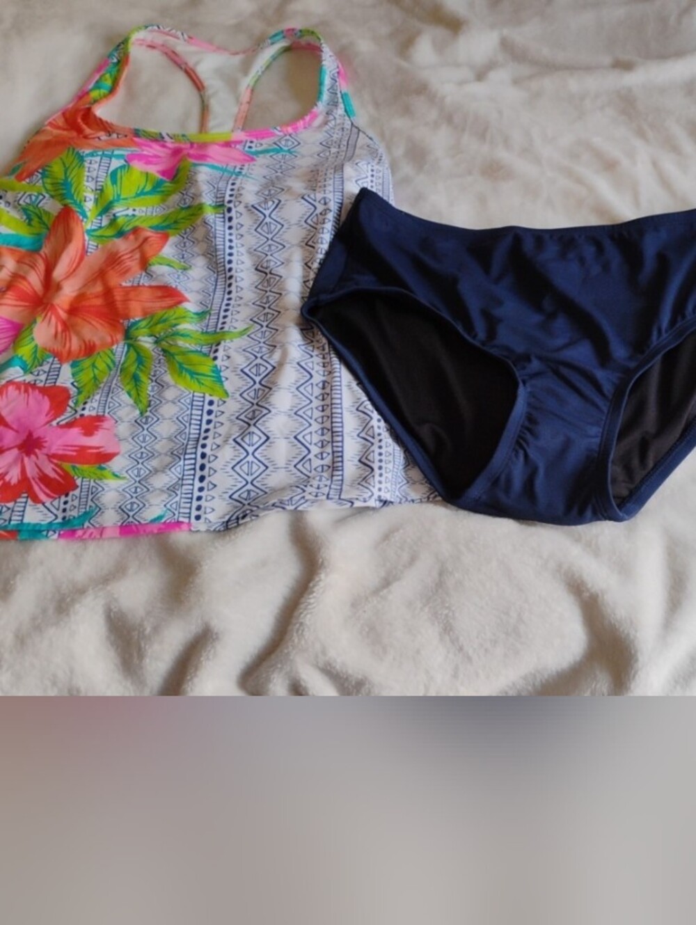 Beach House Floral Tankini Top with Navy Bottoms
